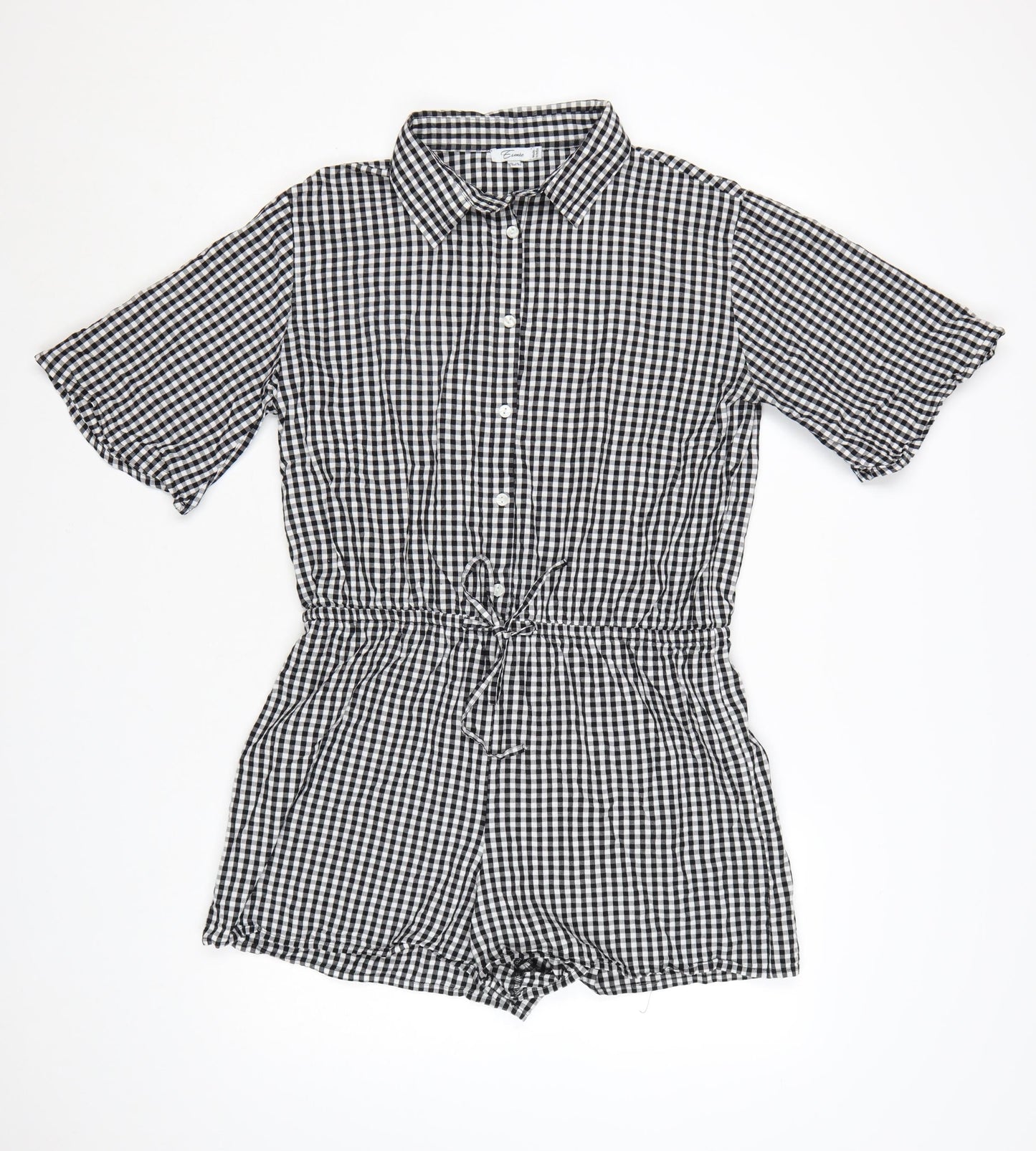 Esmée Women's Black Gingham Cotton Short Sleeve Playsuit UK 12