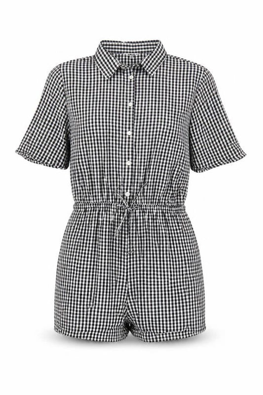 Esmée Women's Black Gingham Cotton Short Sleeve Playsuit UK 12