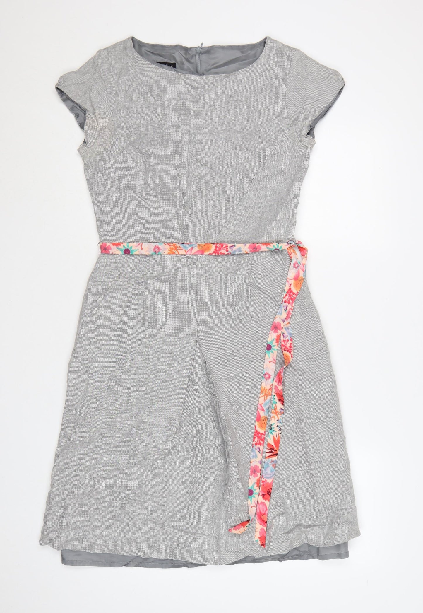 Laura Ashley Women's Grey Linen Fit & Flare Knee Length Dress Size 10
