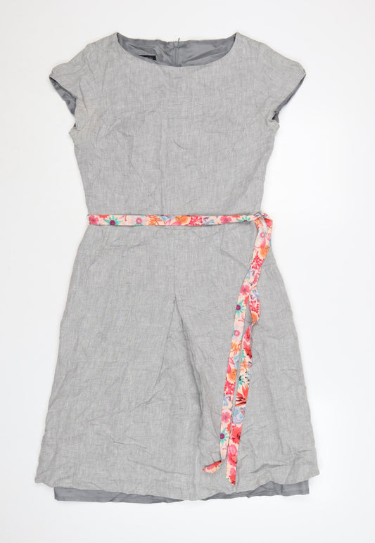 Laura Ashley Women's Grey Linen Fit & Flare Knee Length Dress Size 10