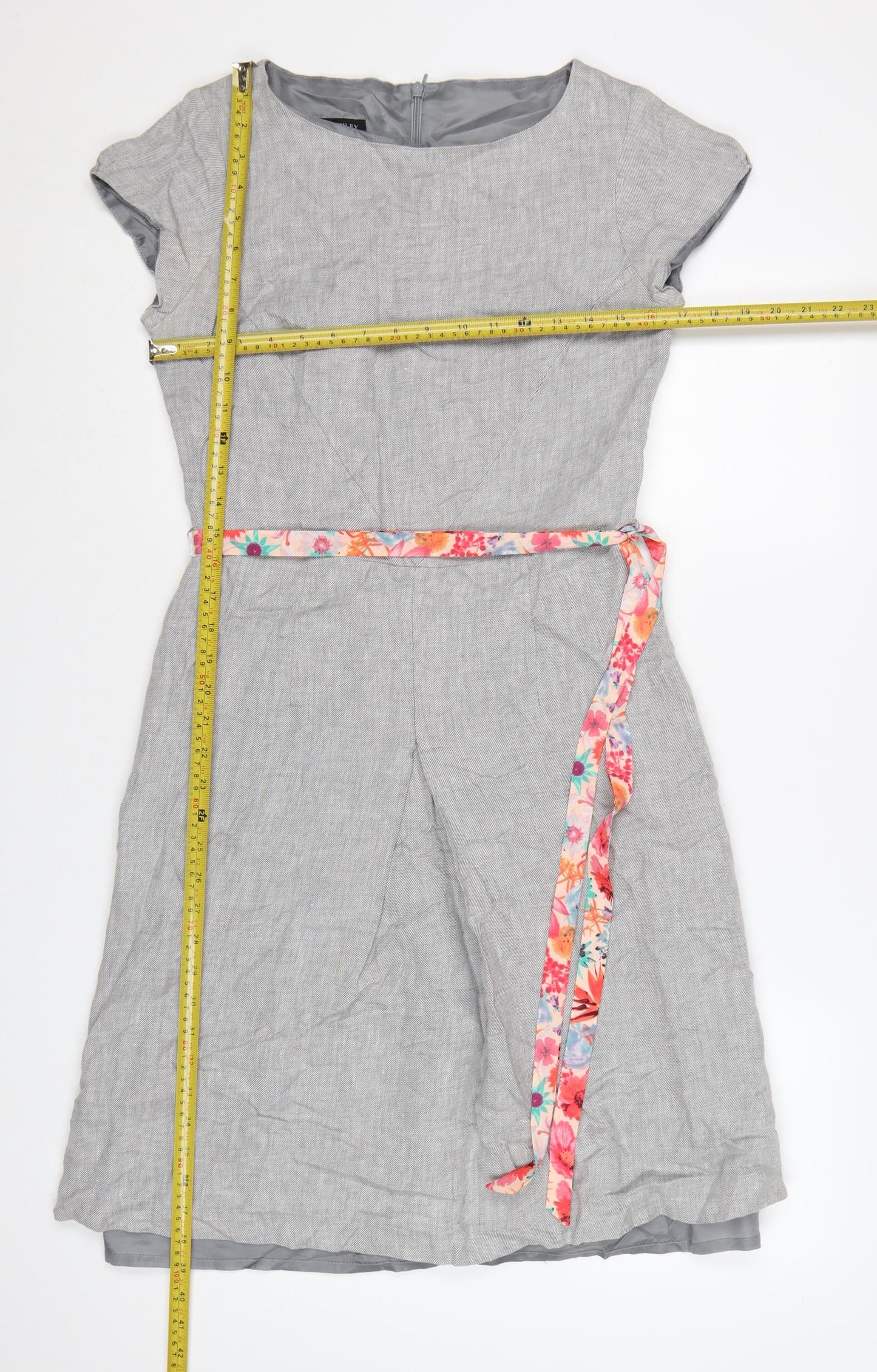 Laura Ashley Women's Grey Linen Fit & Flare Knee Length Dress Size 10