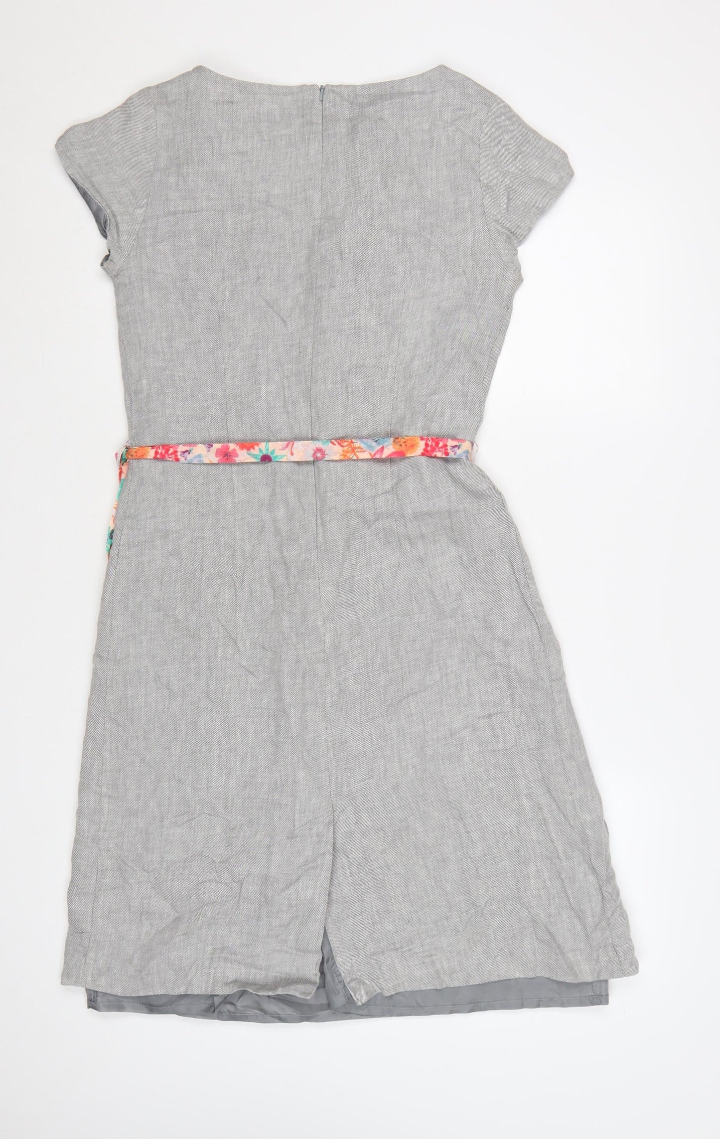 Laura Ashley Women's Grey Linen Fit & Flare Knee Length Dress Size 10