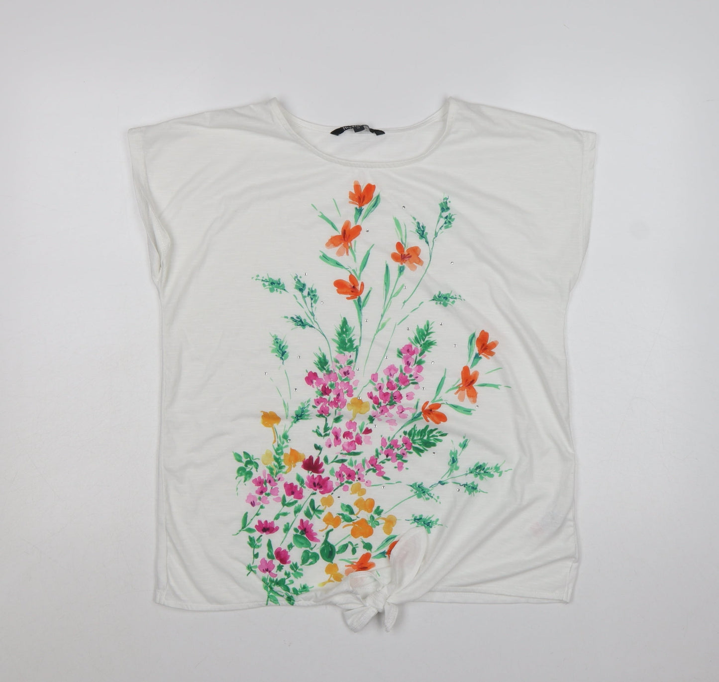 Bonmarché Women's White Floral Print Short Sleeve T-Shirt Size 12