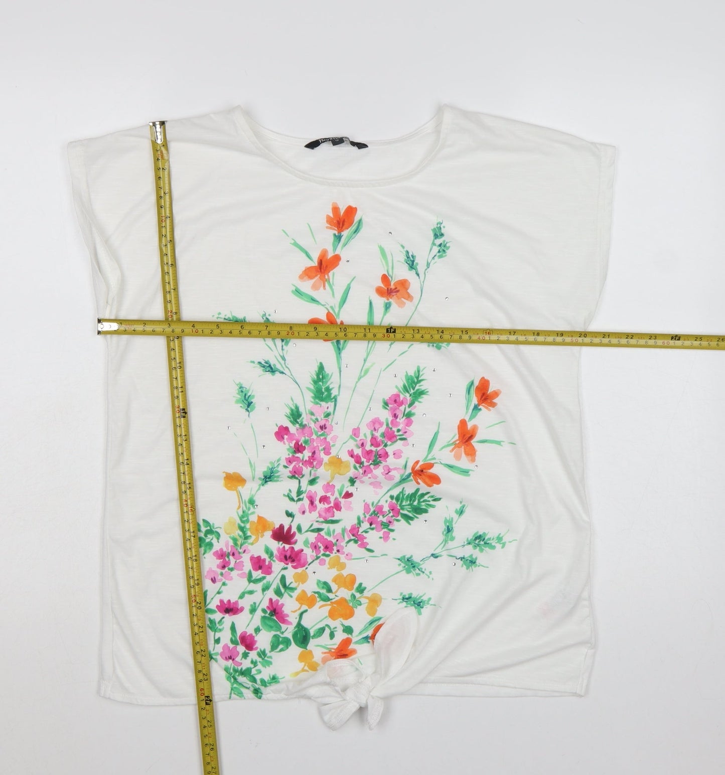 Bonmarché Women's White Floral Print Short Sleeve T-Shirt Size 12