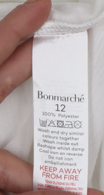 Bonmarché Women's White Floral Print Short Sleeve T-Shirt Size 12