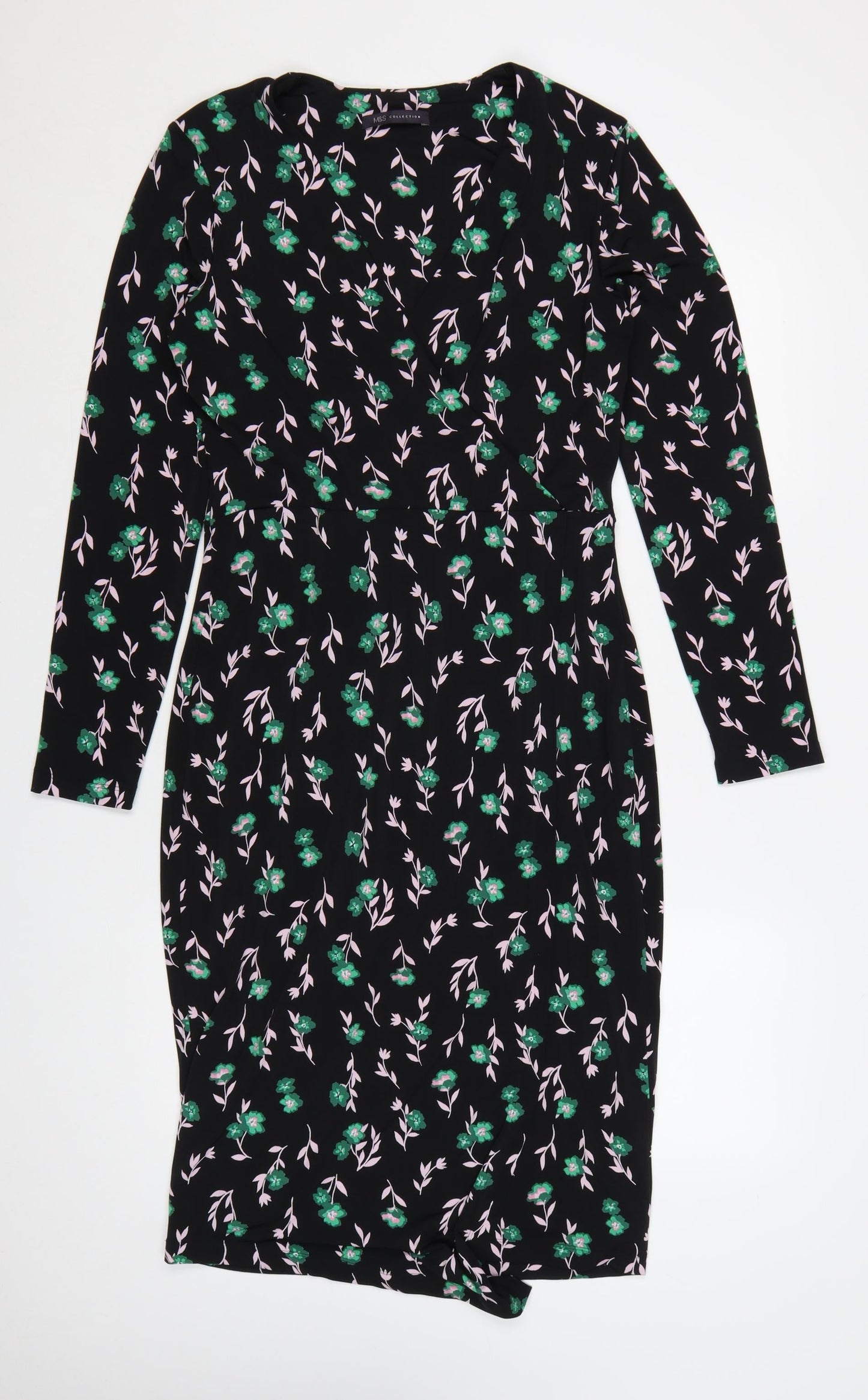 Marks and Spencer Womens Black Floral Bodycon Dress Size 10