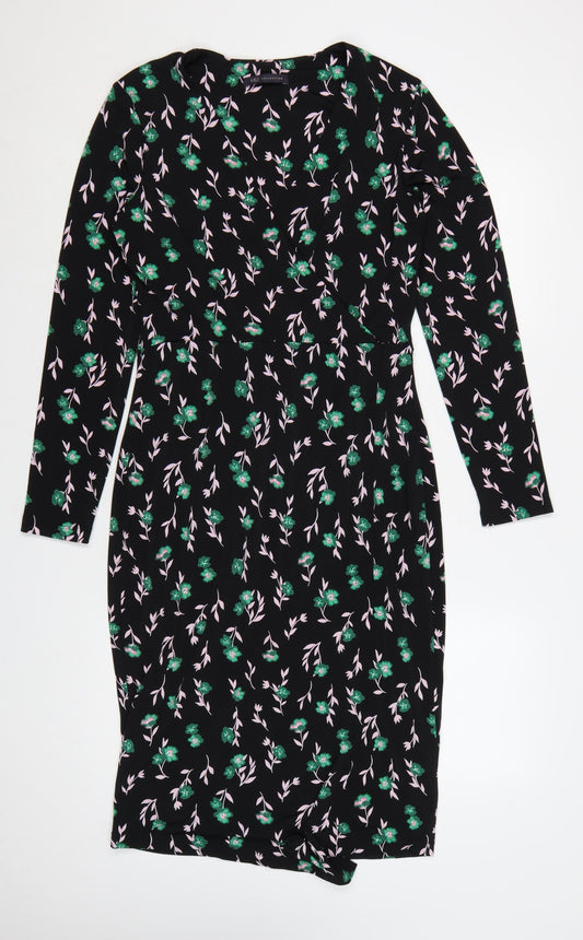 Marks and Spencer Womens Black Floral Bodycon Dress Size 10
