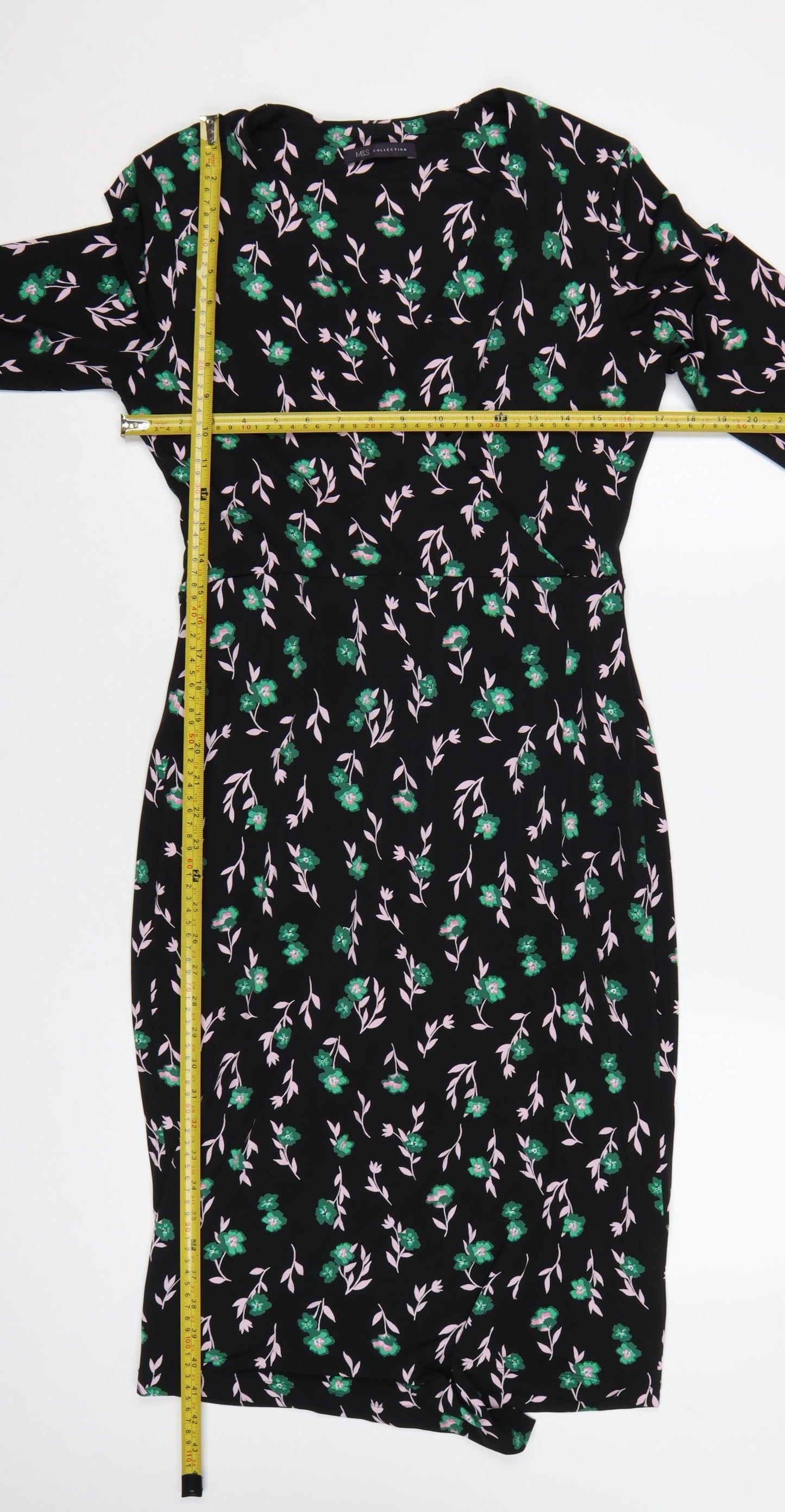 Marks and Spencer Womens Black Floral Bodycon Dress Size 10