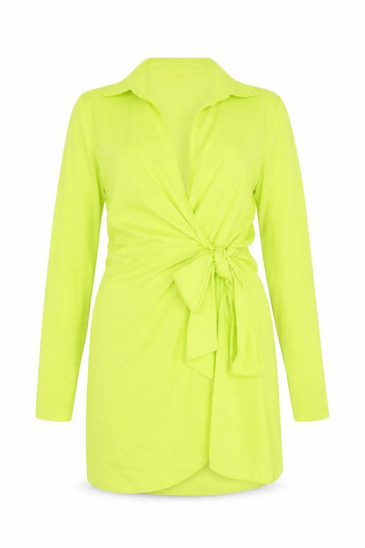 New Look Women’s Yellow Wrap Tie Short Dress Size 14