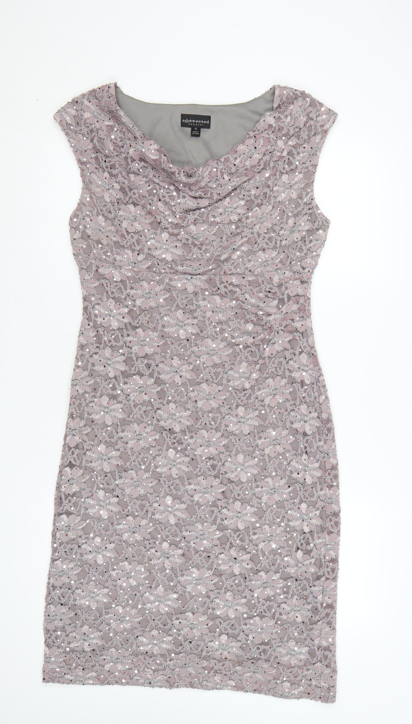 Connected Apparel Women's Pink Sequin Lace Sheath Dress Size 12