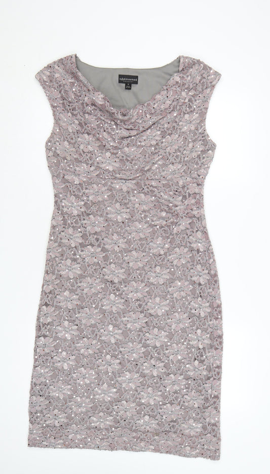 Connected Apparel Women's Pink Sequin Lace Sheath Dress Size 12