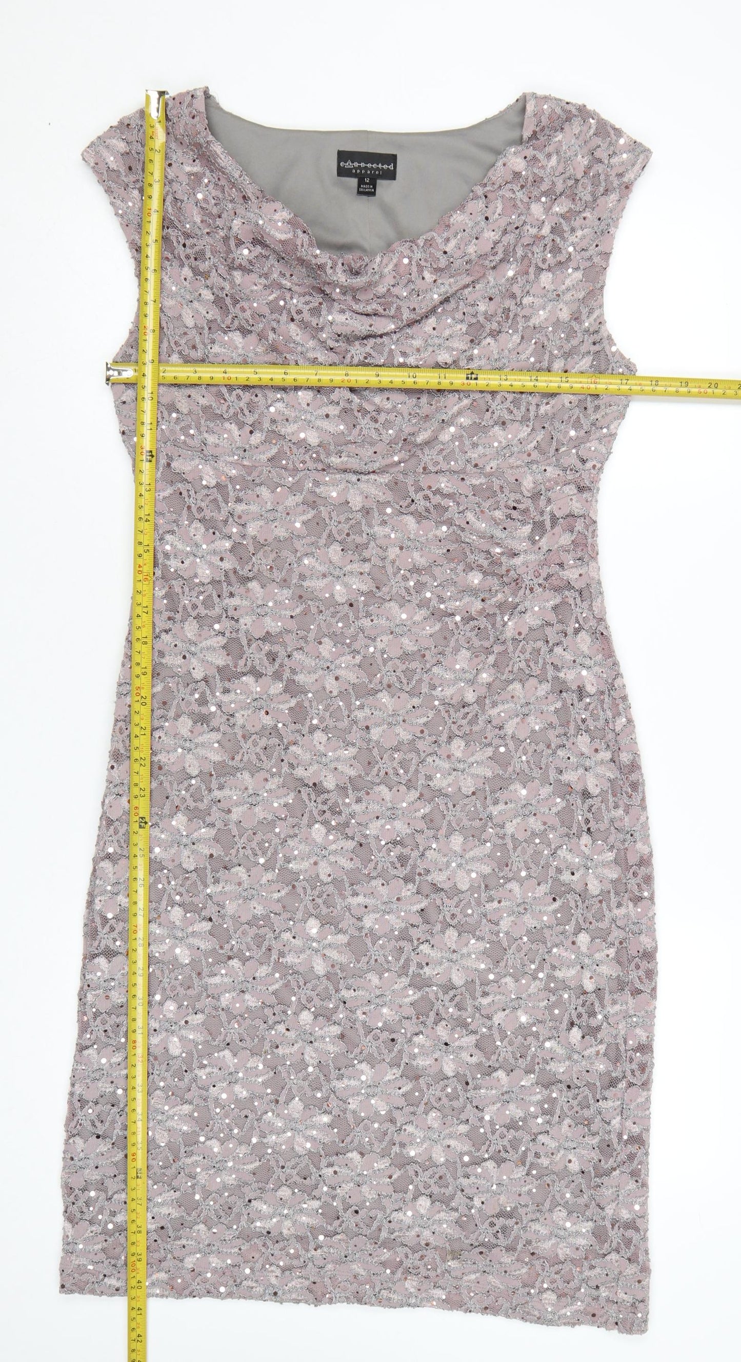 Connected Apparel Women's Pink Sequin Lace Sheath Dress Size 12