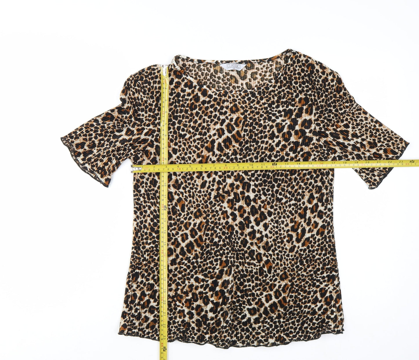 Classic Women's Leopard Print Short Sleeve Blouse Size 12 Polyester