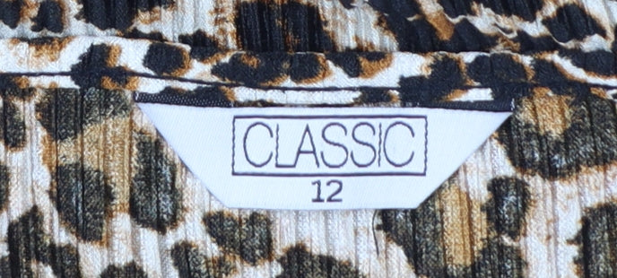 Classic Women's Leopard Print Short Sleeve Blouse Size 12 Polyester