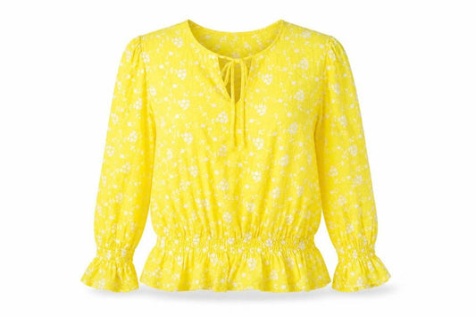 Ghost Women’s Yellow Floral Embroidered Cotton Tunic Blouse XL