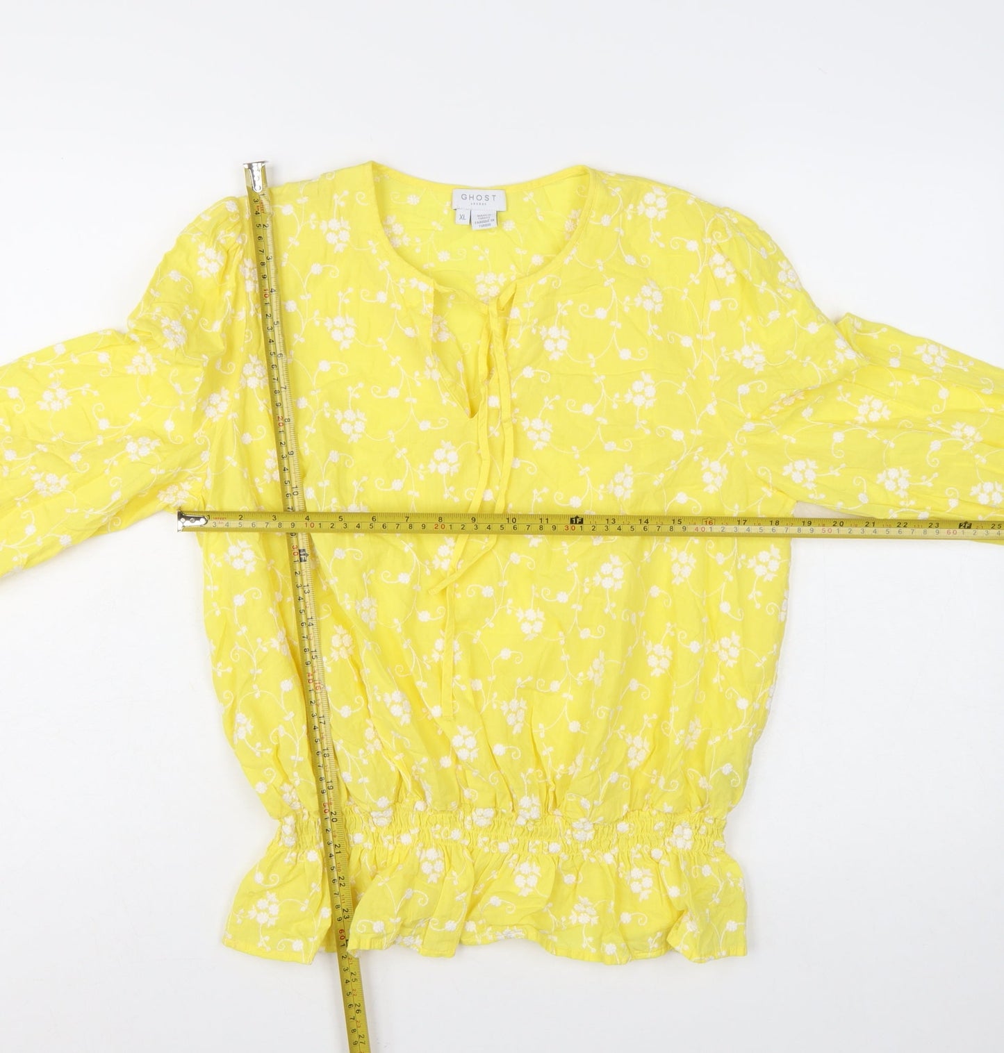 Ghost Women’s Yellow Floral Embroidered Cotton Tunic Blouse XL