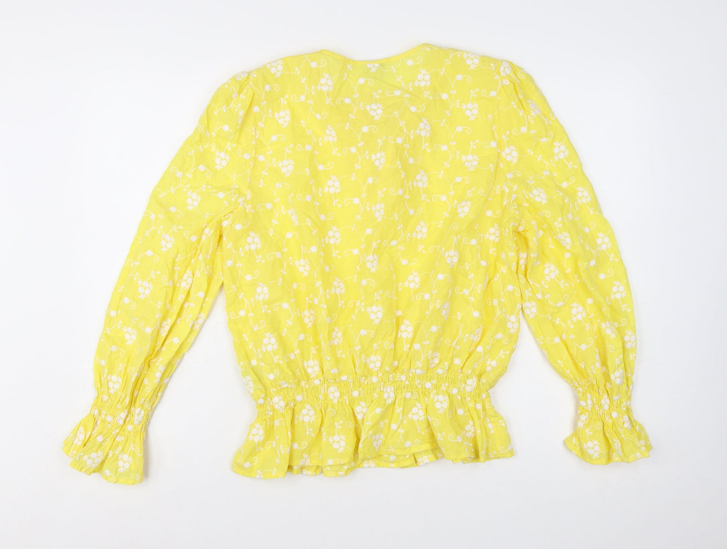 Ghost Women’s Yellow Floral Embroidered Cotton Tunic Blouse XL