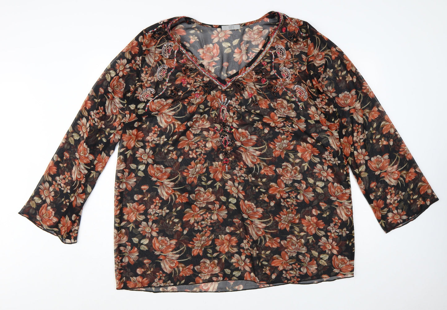 Marks and Spencer Women's Multicoloured Floral Beaded Tunic Blouse Size 22