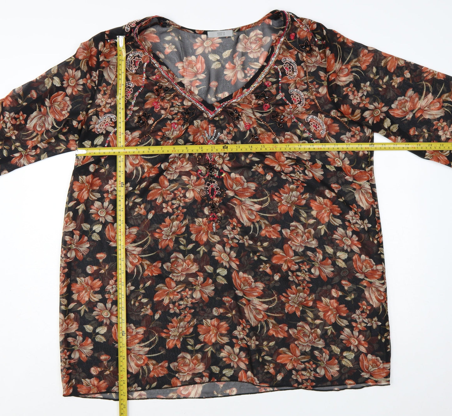 Marks and Spencer Women's Multicoloured Floral Beaded Tunic Blouse Size 22