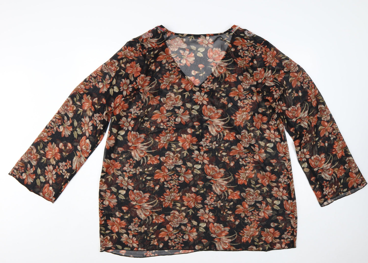Marks and Spencer Women's Multicoloured Floral Beaded Tunic Blouse Size 22