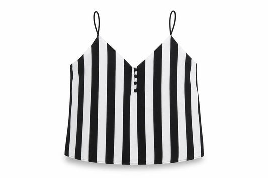 Bershka Women's Black Striped V-Neck Camisole Top Size L