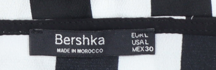 Bershka Women's Black Striped V-Neck Camisole Top Size L