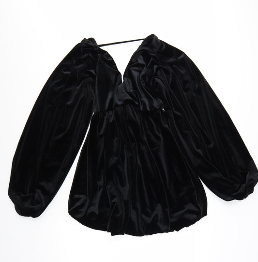ASOS DESIGN Women’s Black Velvet Mini Dress Size 8 Long Sleeve Partywear