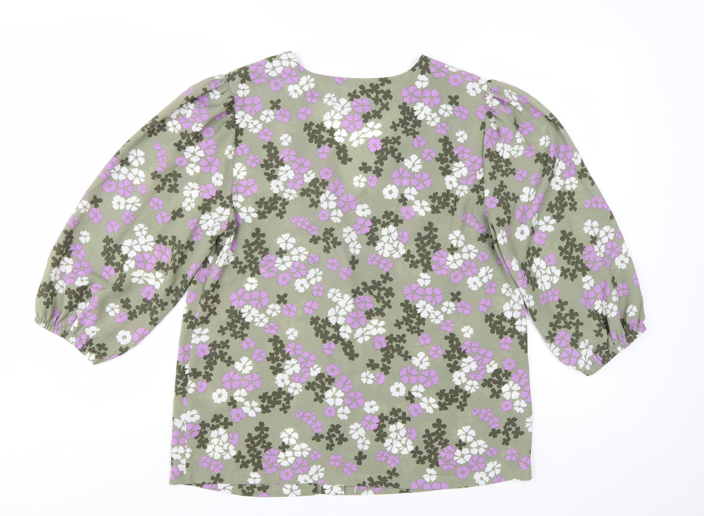 Marks and Spencer Women's Green Floral V-Neck 3/4 Sleeve Tunic Blouse Size 12