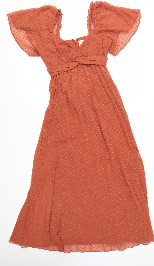 ASOS DESIGN Women’s Brown Midi Wrap Dress Size 10 Flutter Sleeves