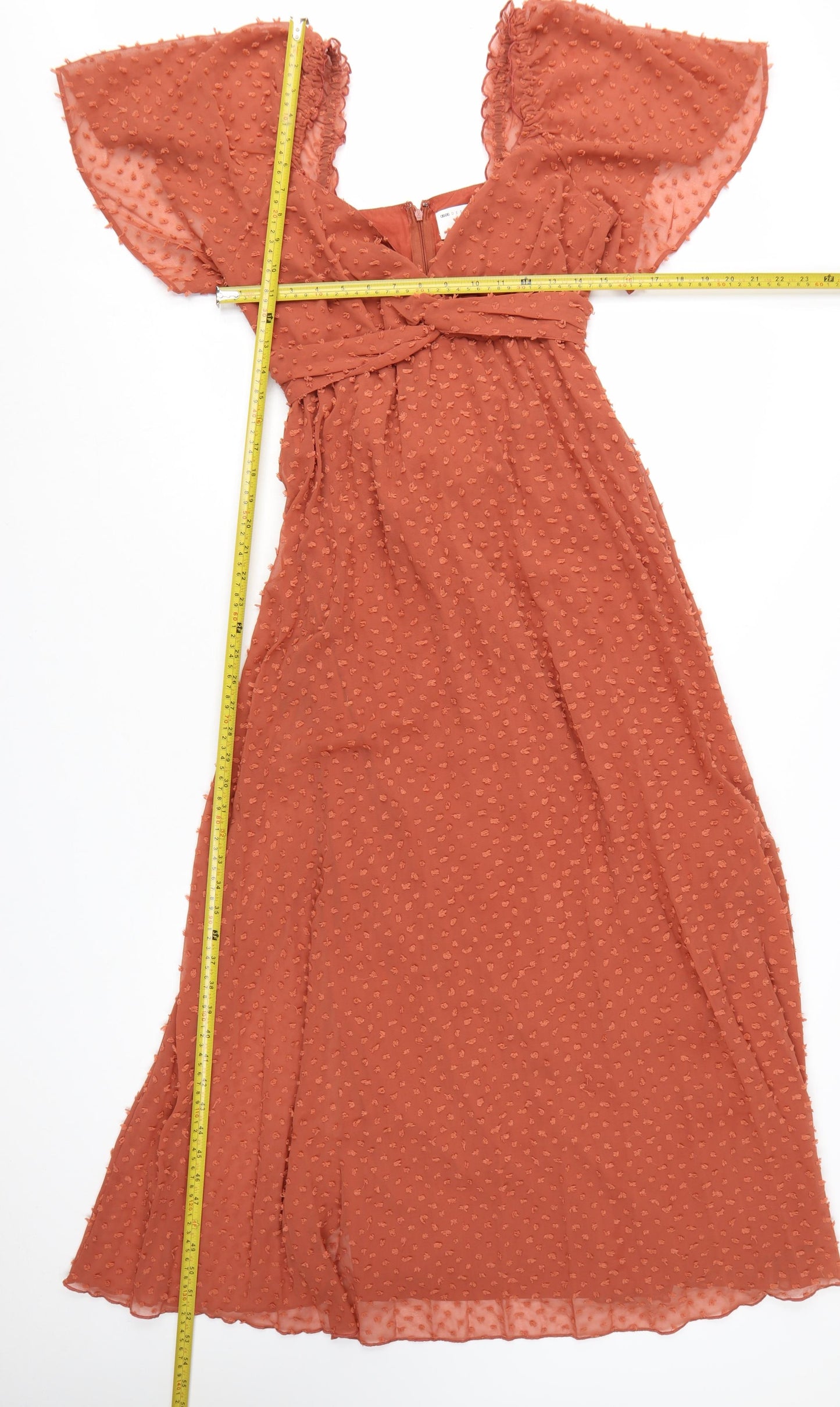 ASOS DESIGN Women’s Brown Midi Wrap Dress Size 10 Flutter Sleeves