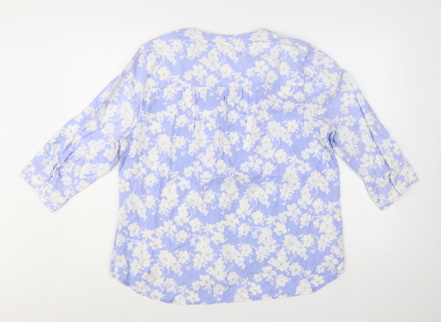 BHS Women Blue Floral Cotton Tunic Blouse Size 16 3/4 Sleeve