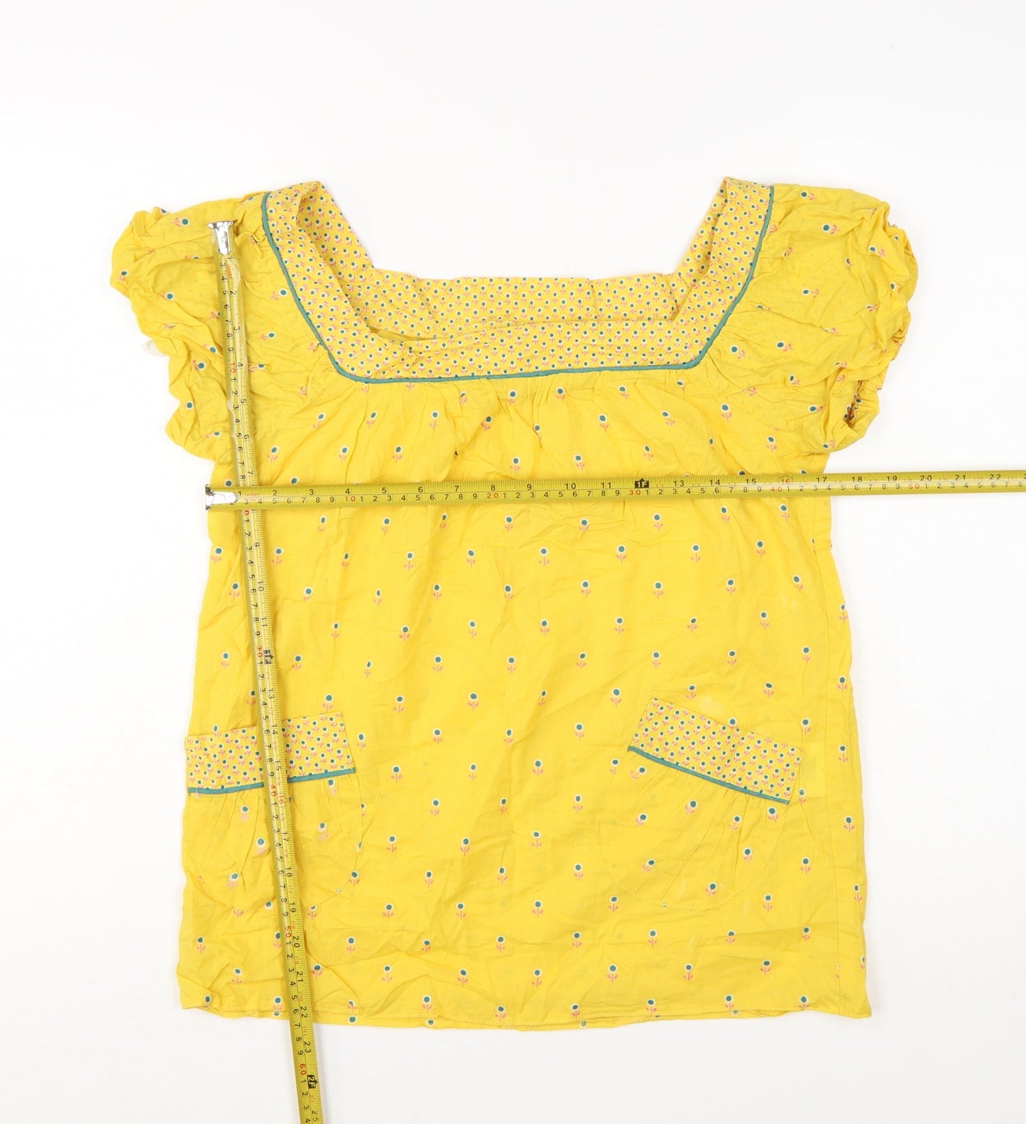 Denim Co Womens Yellow Floral Tunic Blouse Size 8 Short Sleeve