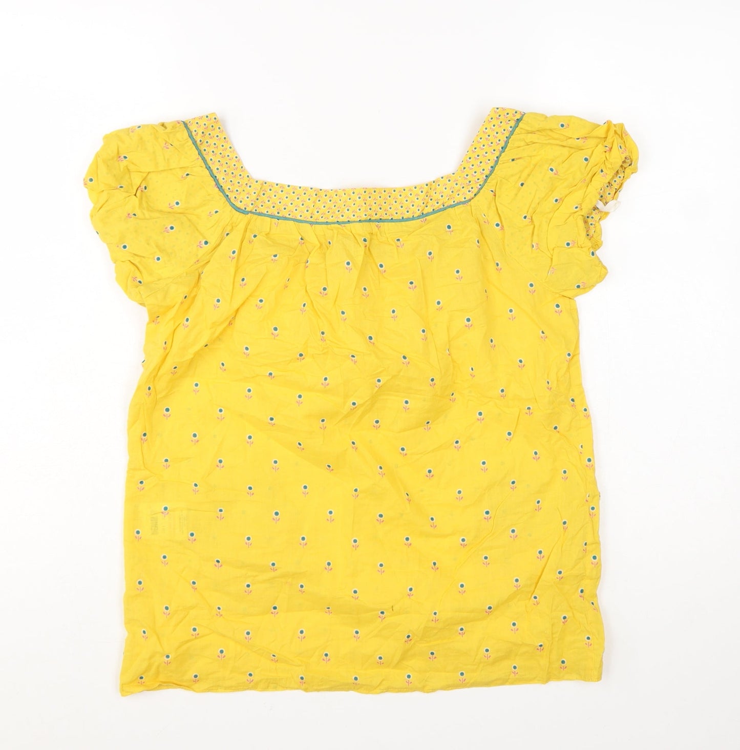Denim Co Womens Yellow Floral Tunic Blouse Size 8 Short Sleeve