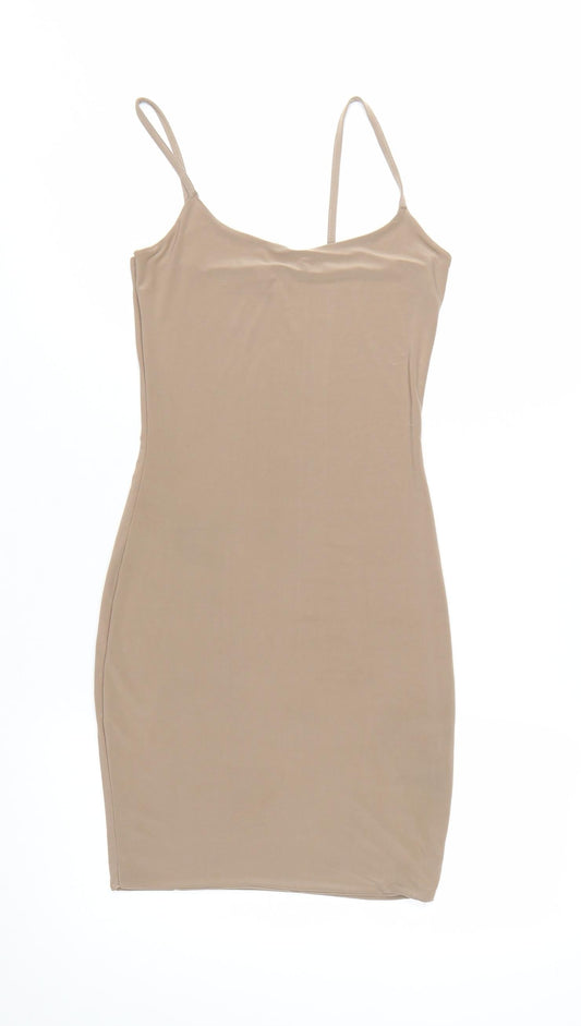 Missguided Women’s Beige Slip Dress Size 8 Sleeveless Scoop Neck