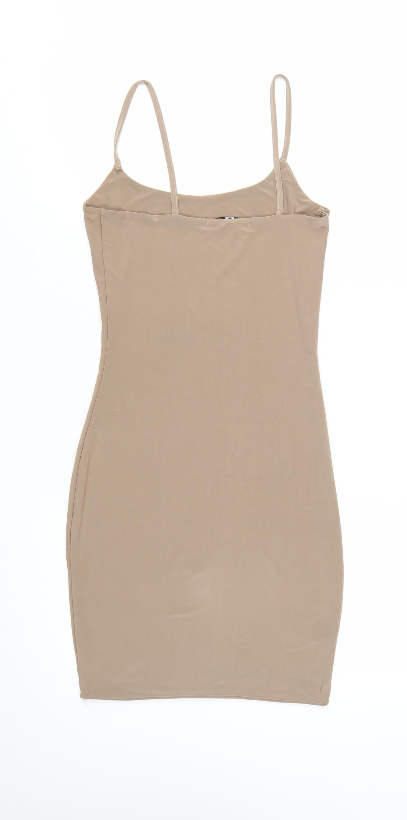 Missguided Women’s Beige Slip Dress Size 8 Sleeveless Scoop Neck