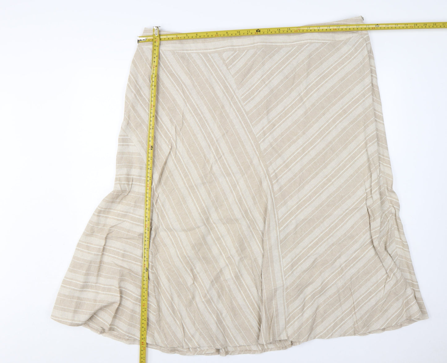 Bonmarché Women’s Beige Linen Blend A-Line Knee Length Skirt Size 24