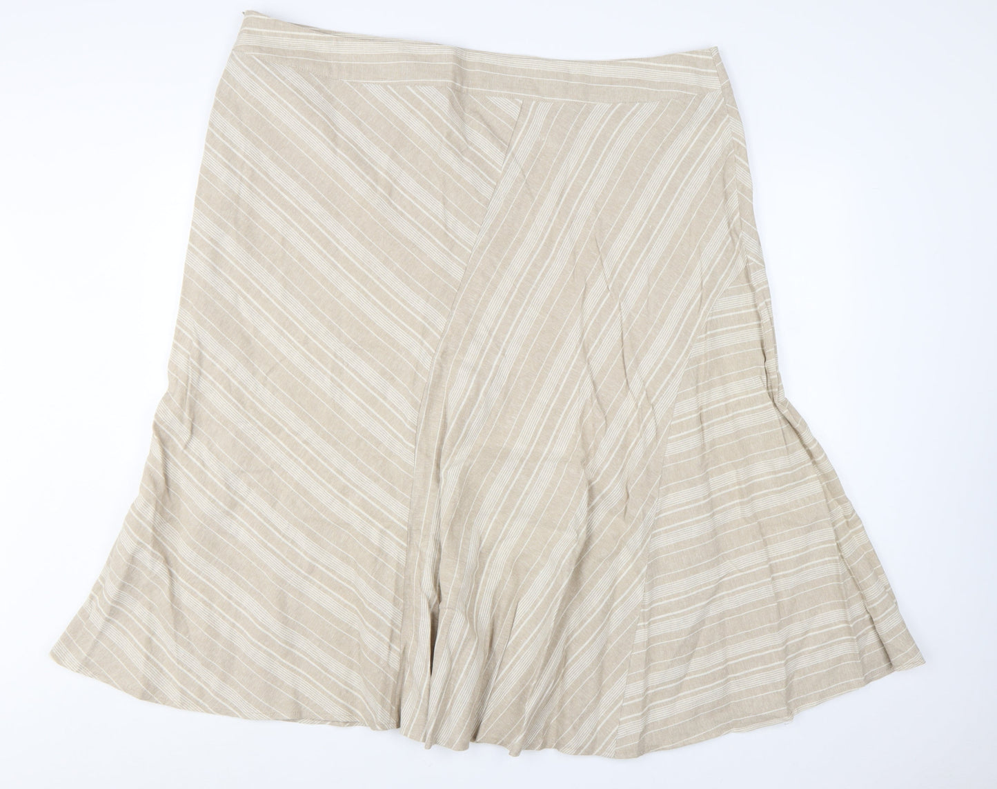 Bonmarché Women’s Beige Linen Blend A-Line Knee Length Skirt Size 24