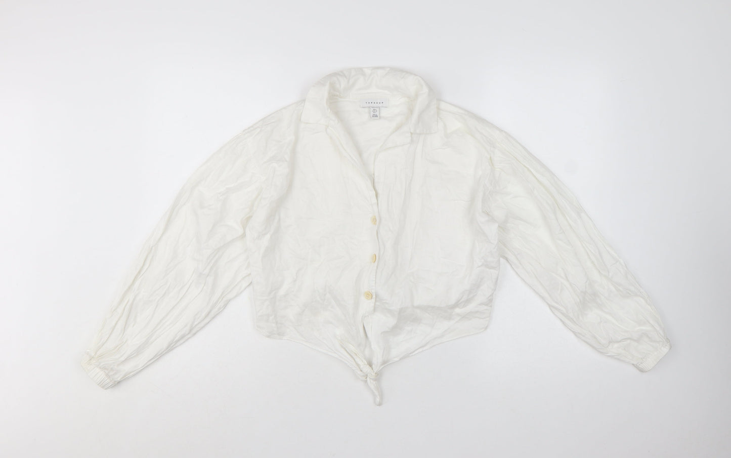 Topshop Petite White Cotton Cropped Button Blouse UK 6