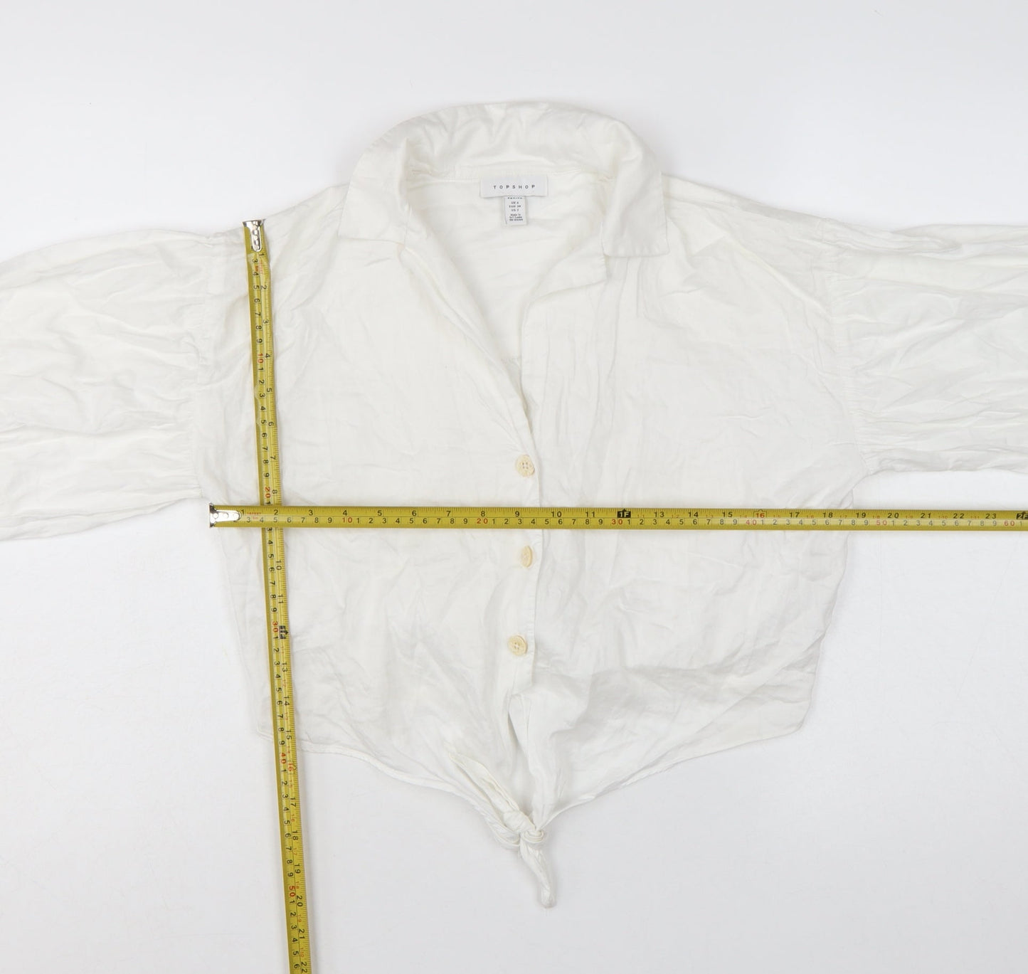 Topshop Petite White Cotton Cropped Button Blouse UK 6