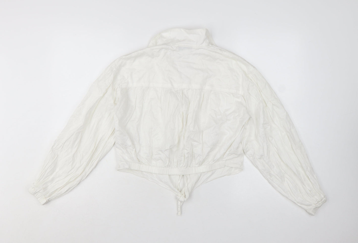 Topshop Petite White Cotton Cropped Button Blouse UK 6