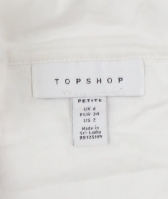 Topshop Petite White Cotton Cropped Button Blouse UK 6