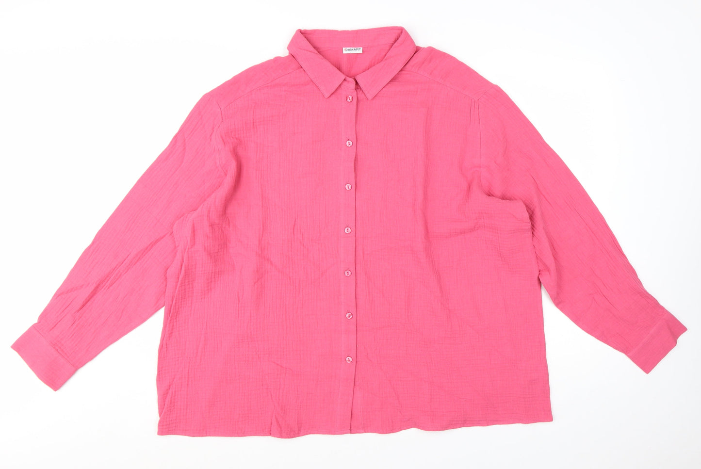 Damart Womens Pink Cotton Long Sleeve Button-Up Shirt Size 24