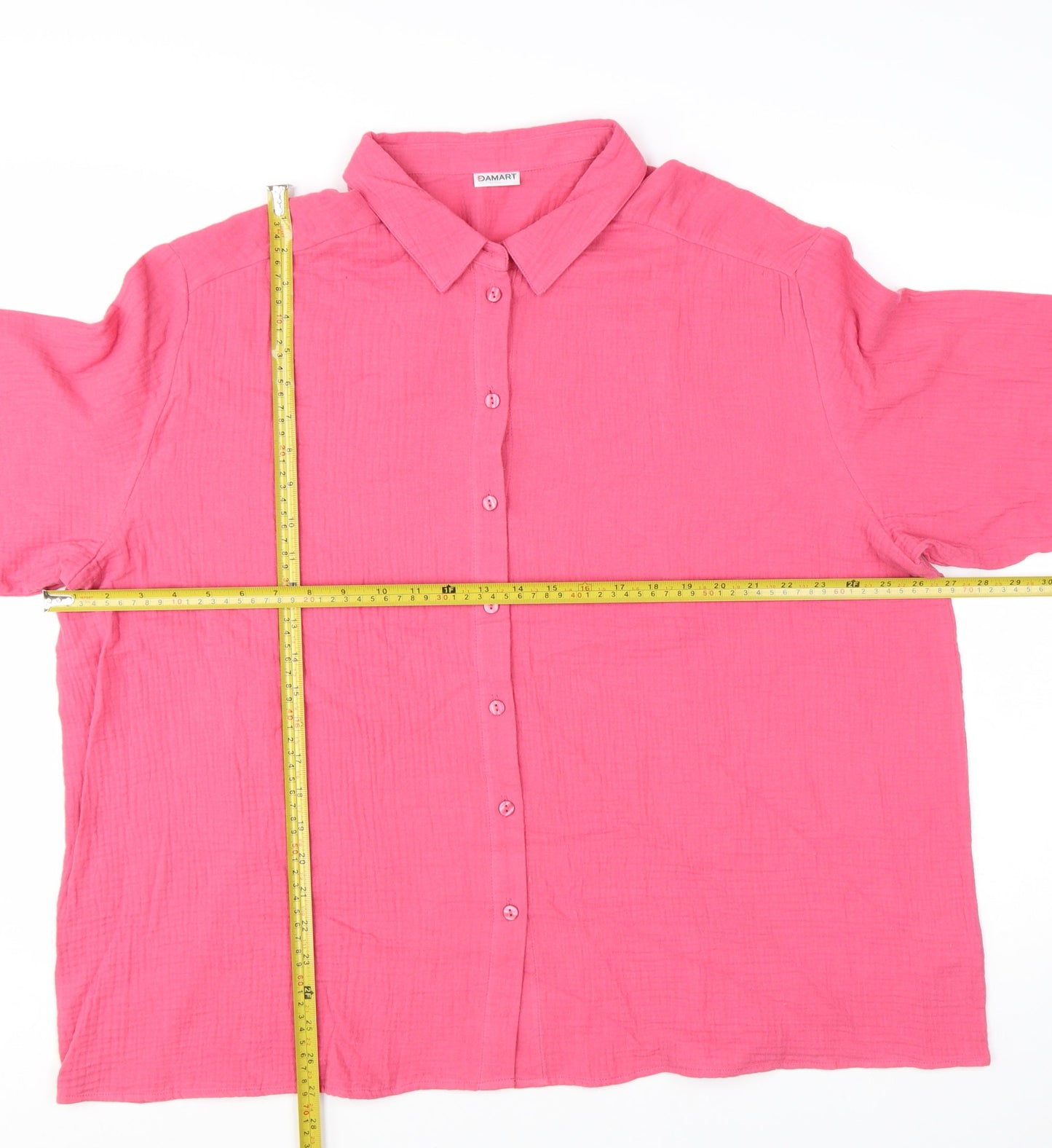 Damart Womens Pink Cotton Long Sleeve Button-Up Shirt Size 24