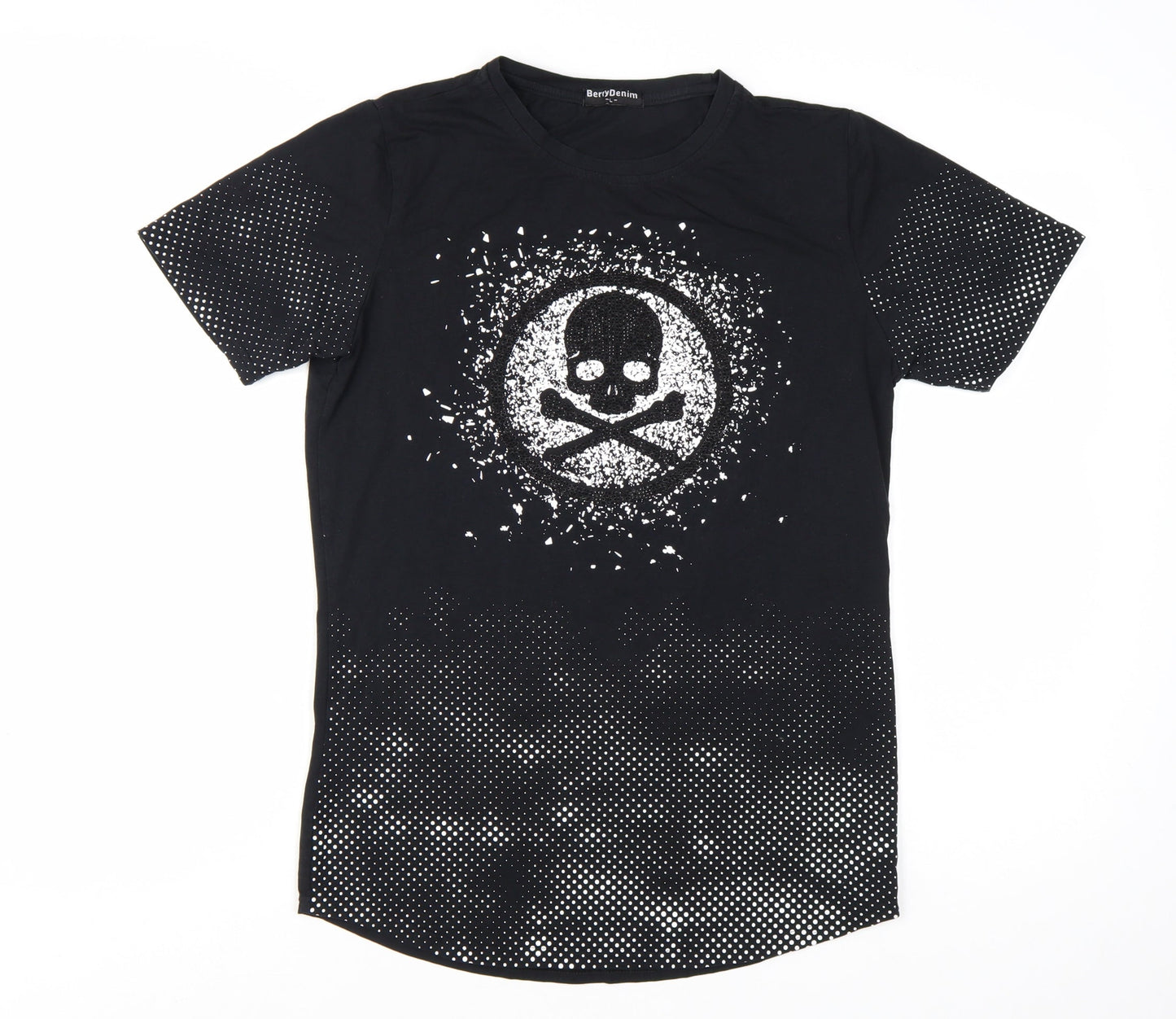 BerryDenim Unisex Black Skull Graphic Stretch T-Shirt L