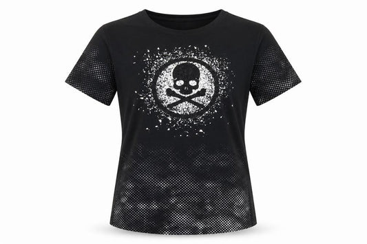 BerryDenim Womens Black Skull Graphic Stretch T-Shirt L