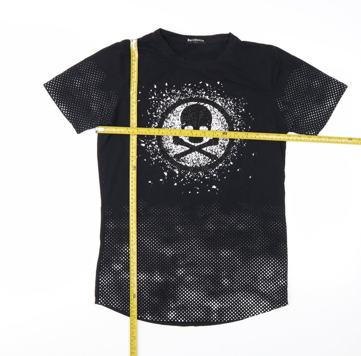 BerryDenim Unisex Black Skull Graphic Stretch T-Shirt L