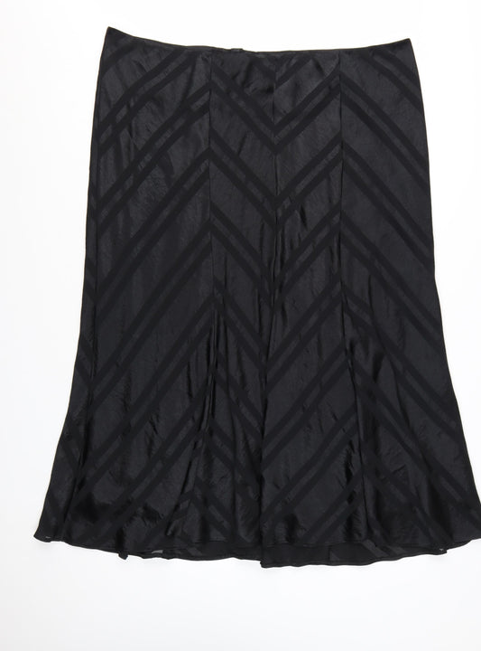 Evans Womens Black Size 24 Plus Midi A-Line Satin Skirt