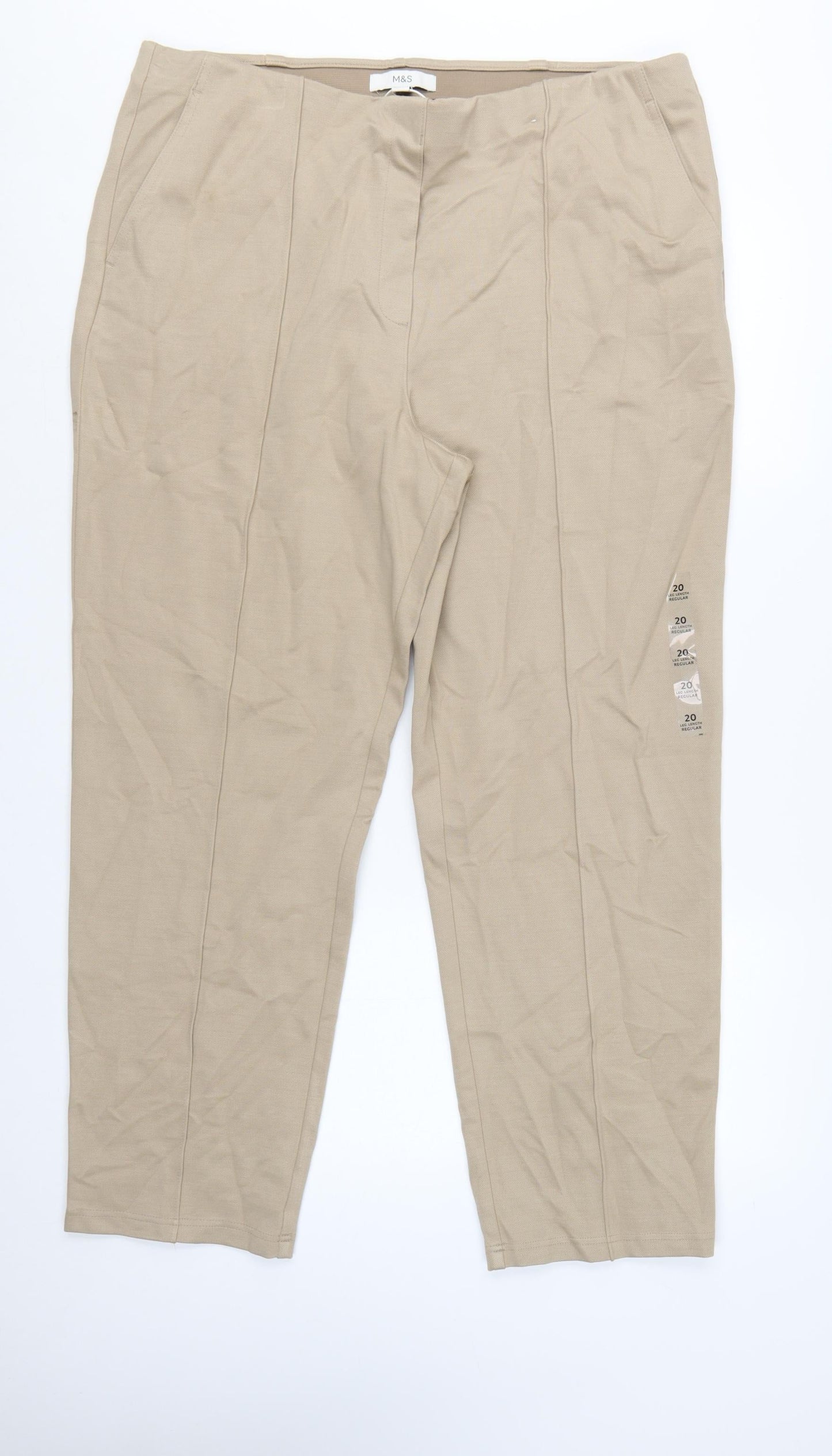 Marks and Spencer Women Beige Size 20 Regular Viscose Blend Trousers