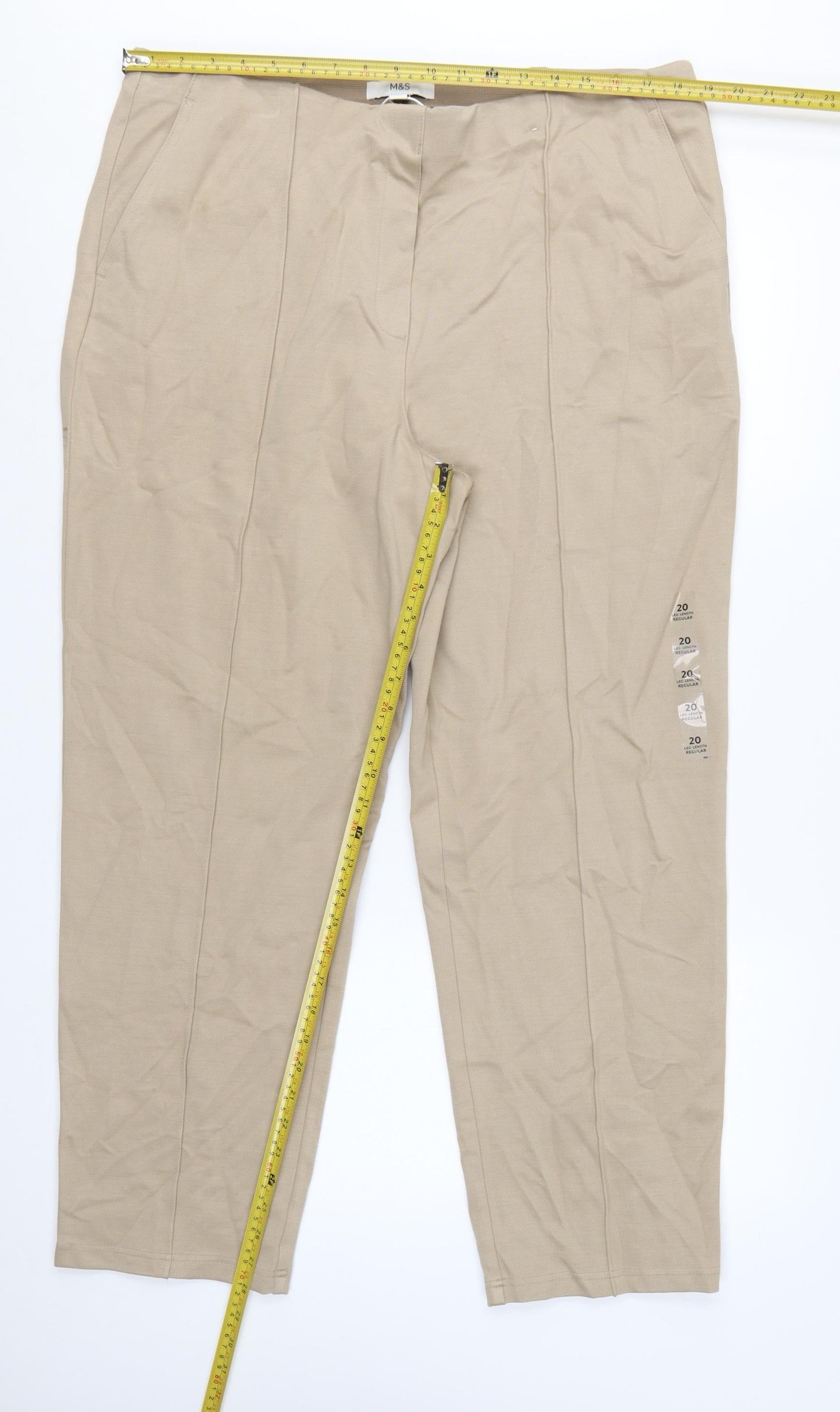 Marks and Spencer Women Beige Size 20 Regular Viscose Blend Trousers