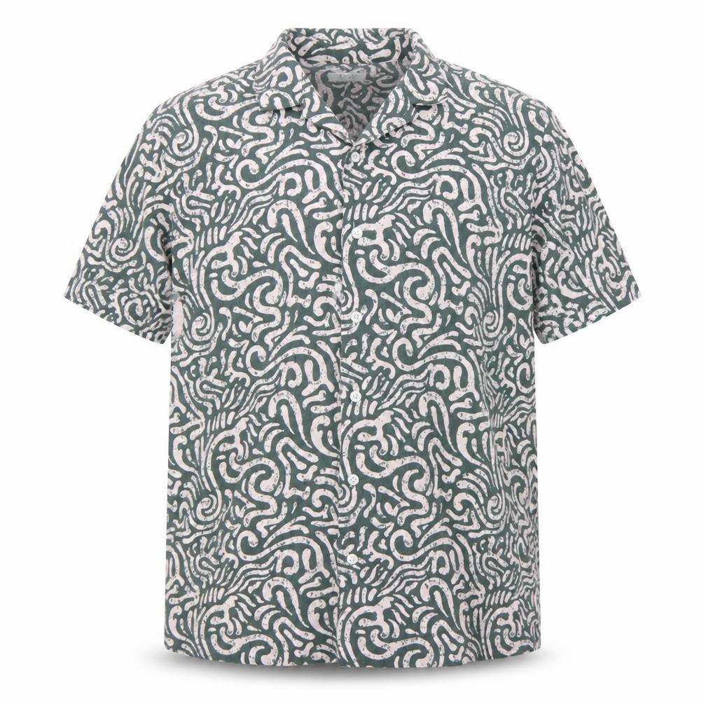 Easy Men's Green Geometric Short Sleeve Button-Up Shirt Size L